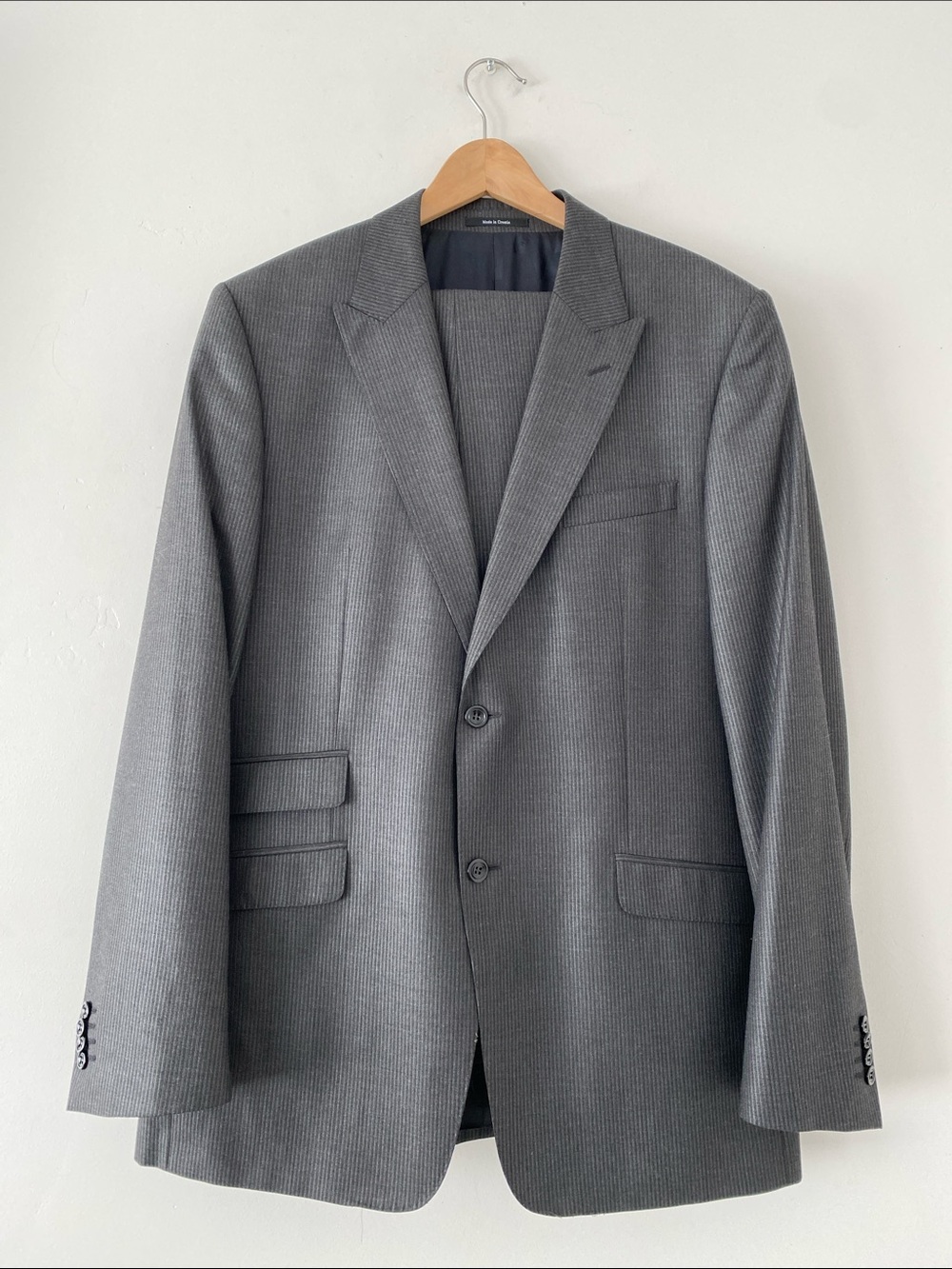 Versace Charcoal Gray Pinstripe Two-Button Suit Set EU 54 (US 44)